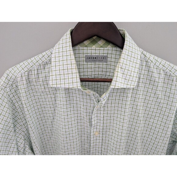Jack Stone by Thomas Dean Dress Shirt Men's Size XL Green Plaid Patterned Cuff - Picture 3 of 16